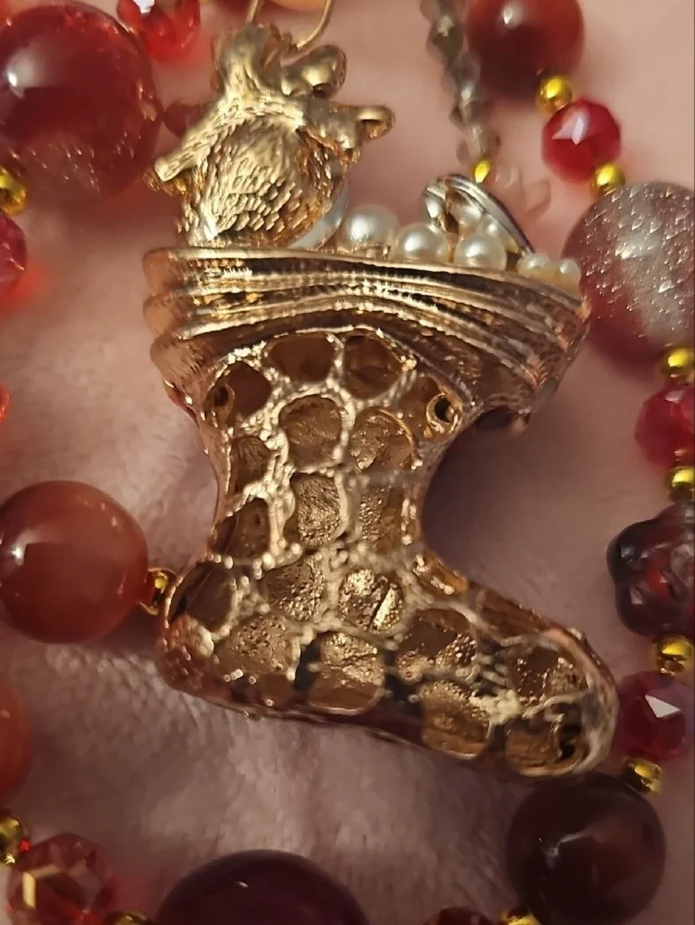 Red Enamel Christmas Stocking Pendant Phone Charm